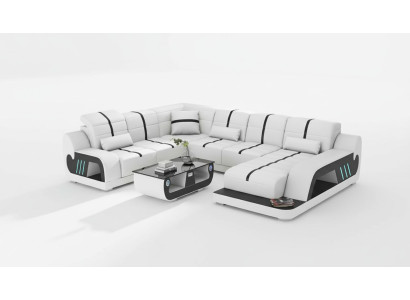Modern Wohnlandschaft Sofa U Form Ecksofa Designersofa Weiß Kunstleder