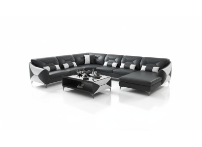 Groß Wohnlandschaft Sofa U Form Ecksofa Ledersofa Schwarz Kunstleder
