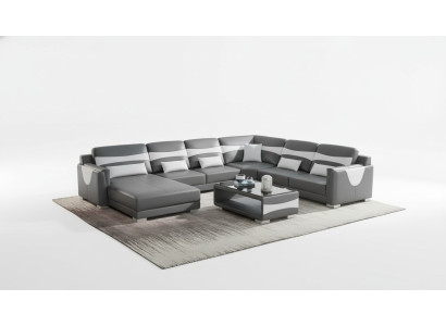 Wohnlandschaft Sofa U Form Groß Ecksofa Ledersofa Grau Kunstleder Neu