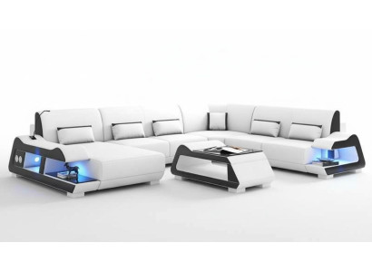 Großes Sofa Wohnlandschaft XXL U Form Ecksofa Ledersofa Weiß Sofas