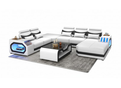 Wohnlandschaft Großes Sofa XXL U Form Ecksofa Ledersofa Weiß Sofas