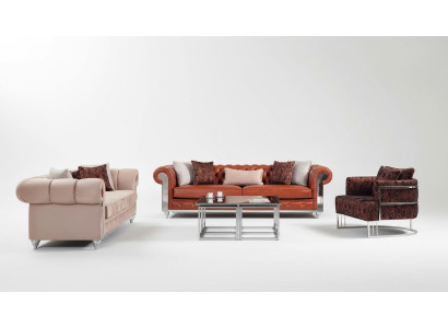Chesterfield Sofagarnitur Dreisitzer Braun Couchgarnitur Polstersofa