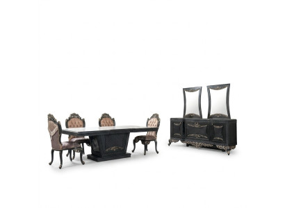 Essgruppe Esszimmer Esstisch Stühle Holz Set 12tlg Grau Barock Sideboard