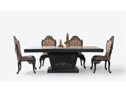 Essecke Essgruppe Esszimmer Esstisch Stühle Holz Set 9tlg Grau Barock