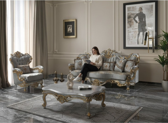 Luxus Polstersofa Sofagarnitur Komplette Couchgarnitur Grau Stoffsofa
