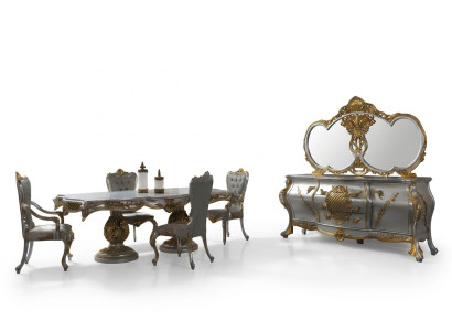 Essgruppe Esszimmer Esstisch Stühle Holz Set 11tlg Grau Barock Sideboard