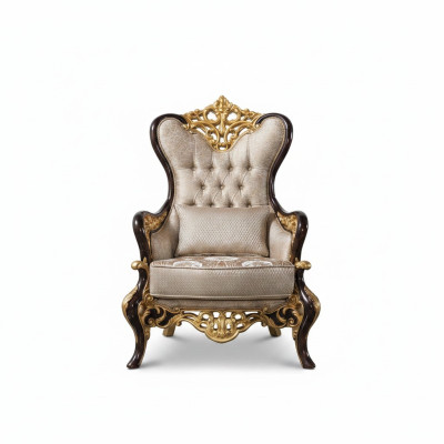 Ohrensessel Sessel Beige Barock Sitzer Stoff Polyester Wohnzimmer