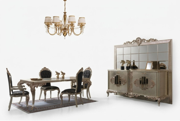 Luxus Essgruppe Sideboard Esszimmer Esstisch Stühle Holz 10tlg Beige
