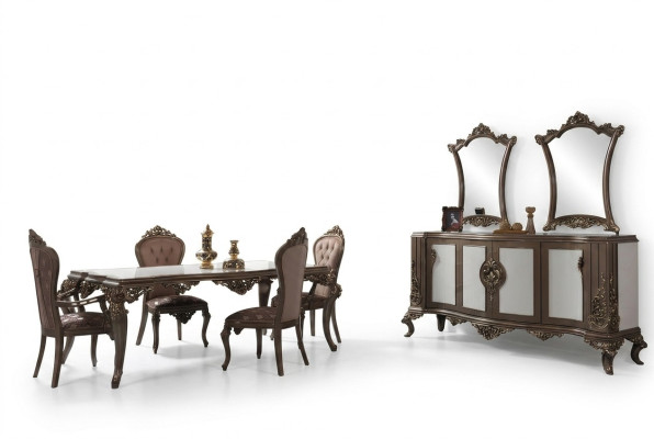 Komplette Essgruppe Esszimmer Esstisch Holz Set 12tlg Braun Sideboard