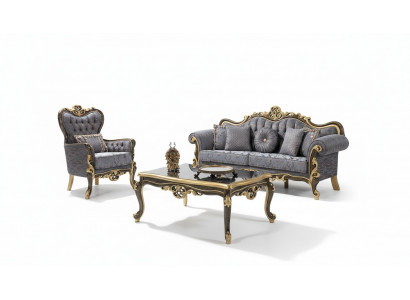 Chesterfield Sofagarnitur Polstersofa Sofa Blau Dreisitzer Sessel Set