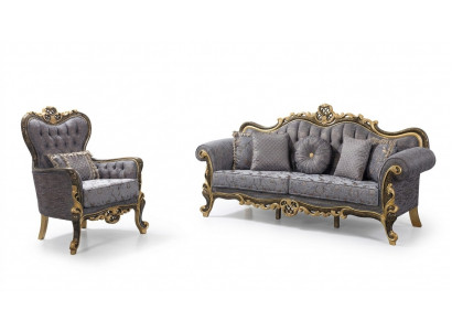 Sofagarnitur Chesterfield Polstersofa Sofa Blau Dreisitzer Sessel Set