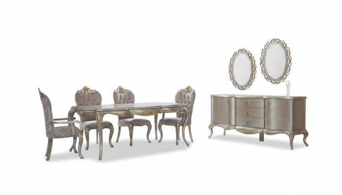 Komplette Essgruppe Tisch Sideboard Esszimmer Esstisch Holz Set 12tlg Beige
