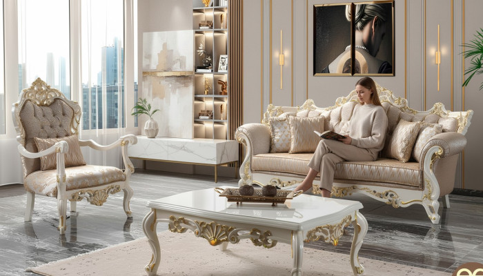 Luxus Couchgarnitur Garnitur Polstersofa Chesterfield Stoff Sofa Beige