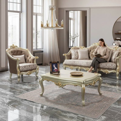 Couch Sofagarnitur Dreisitzer Sessel Sofa Garnitur Beige Polstersofa