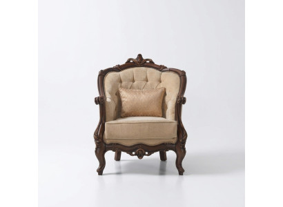 Sessel Ohrensessel Sitzer Stoff Beige Polyester Holz Wohnzimmer Barock