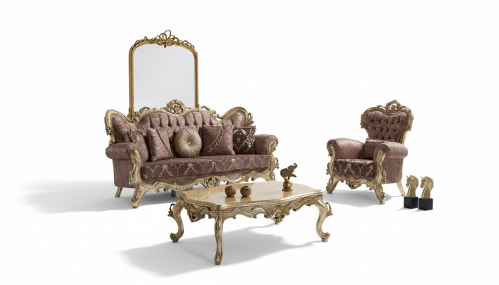 Sofagarnitur Polstersofa Sofa Couch Lila Stoffsofa Chesterfield Set 3+1
