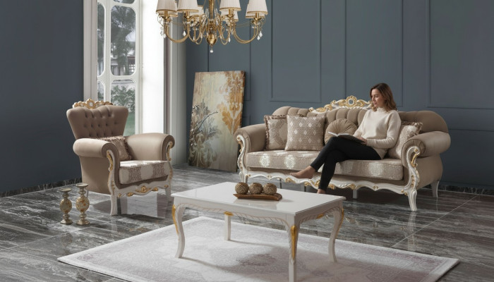 Couchgarnitur Sofagarnitur Polstersofa Stoffsofa Dreisitzer Braun Set Sofa