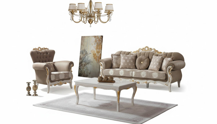Couchgarnitur Sofagarnitur Polstersofa Stoffsofa Dreisitzer Braun Set Sofa