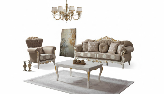 Sofagarnitur Polstersofa Sofa Couch Braun Stoffsofa Chesterfield Set 3+1