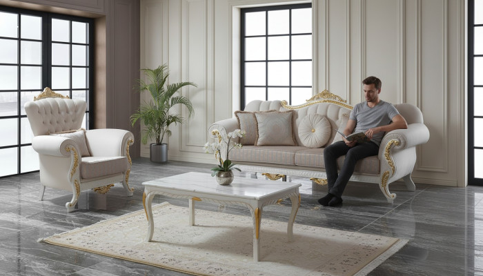 Garnitur Sofa Polstersofa Chesterfield Sofagarnitur Stoff Sofa Beige Sofas