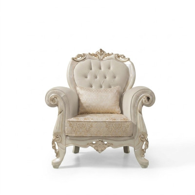 Einsitzer Sessel Ohrensessel Sitzer Stoff Beige Polyester Holz Barock