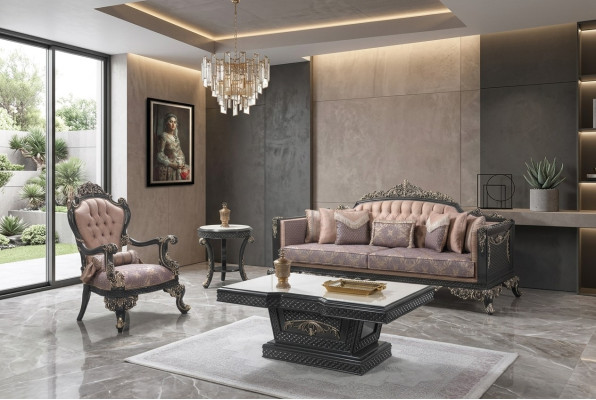 Luxus Komplette Couchgarnitur Sofagarnitur Stoffsofa Braun Polstersofa