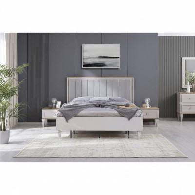 Garnitur Doppelbett Schlafzimmer Bett Nachttische Grau Holz Set 3tlg
