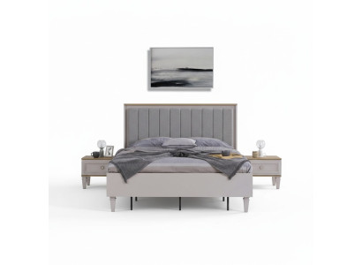 Garnitur Doppelbett Schlafzimmer Bett Nachttische Grau Holz Set 3tlg