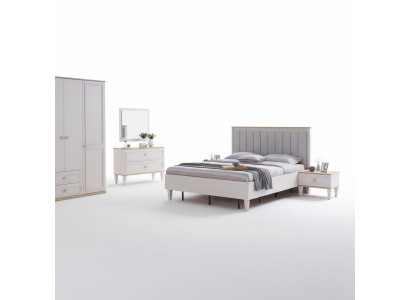 Modern Schlafzimmer Garnitur Doppelbett Bett Nachttische Grau Holz Set 5tlg