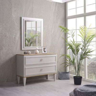 Kommode mit Spiegel Schlafzimmer Konsole Holz Grau Set 2tlg Moderne