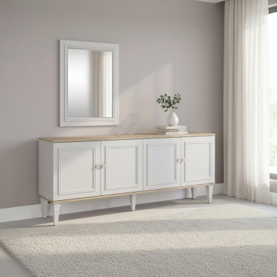 Garnitur Sideboard mit Spiegel Anrichte Kommoden Esszimmer Holz Grau