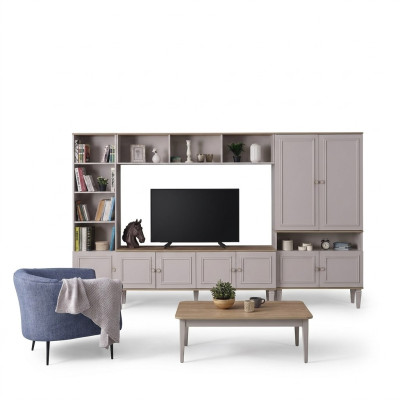 Wohnwand Wohnzimmerwand TV Ständer Holz RTV Lowboard Grau Regale Set