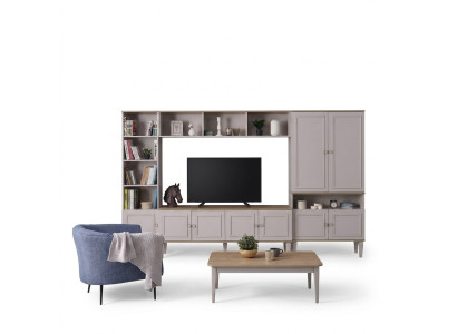 Wohnwand Wohnzimmerwand TV Ständer Holz RTV Lowboard Grau Regale Set