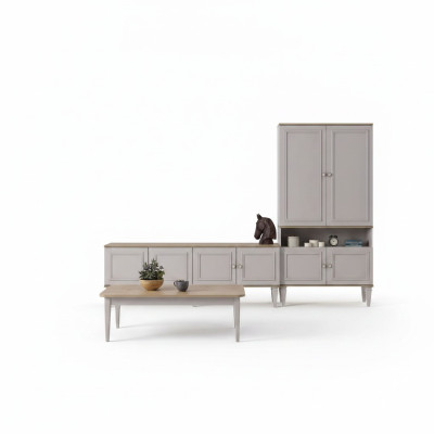 Garnitur TV Ständer Schrank RTV Lowboard Wohnzimmer Regale Grau Holz