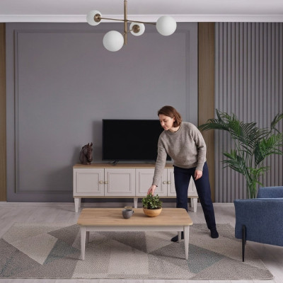 TV Ständer Schrank RTV Lowboard Wohnzimmer Grau Holz Sideboard Modern