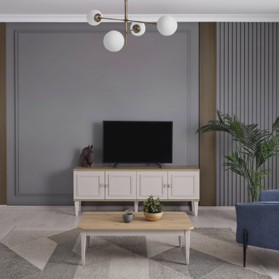 TV Ständer Schrank RTV Lowboard Wohnzimmer Grau Holz Sideboard Modern