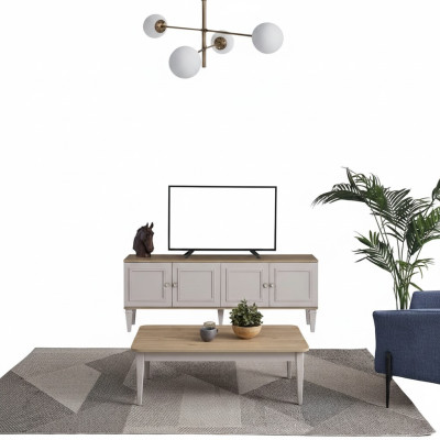 TV Ständer Schrank RTV Lowboard Wohnzimmer Grau Holz Sideboard Modern