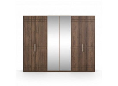 Kleiderschrank Schlafzimmerschrank Schrank Braun Holz Spiegel 6 Türen