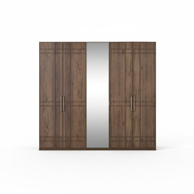 Schrank Kleiderschrank Schlafzimmerschrank Braun Holz Spiegel 5 Türen