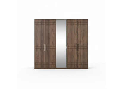 Schrank Kleiderschrank Schlafzimmerschrank Braun Holz Spiegel 5 Türen