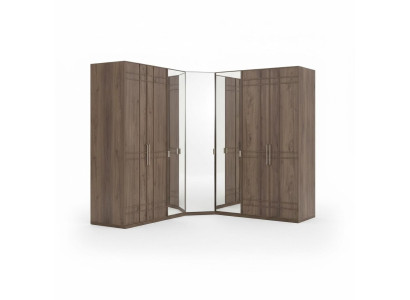 Eckschrank Kleiderschrank Schrank Braun Holz Spiegel 7 Türen Groß