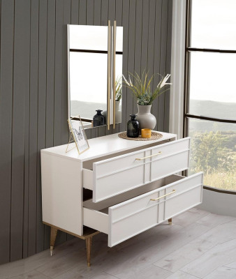 Kommode mit Spiegel Schlafzimmer Konsole Holz Weiß Set 2tlg Moderne