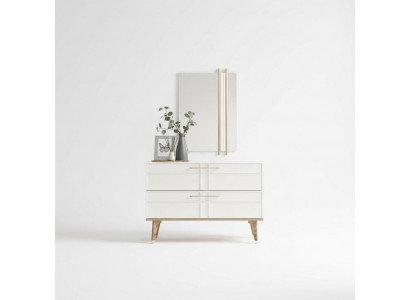 Kommode mit Spiegel Schlafzimmer Konsole Holz Weiß Set 2tlg Moderne
