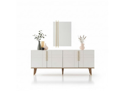 Anrichte Garnitur Sideboard mit Spiegel Kommoden Esszimmer Holz Weiß
