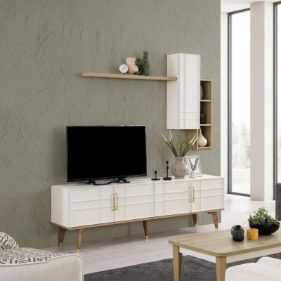 Garnitur TV Ständer Schrank RTV Lowboard Wohnzimmer Regale Weiß Holz