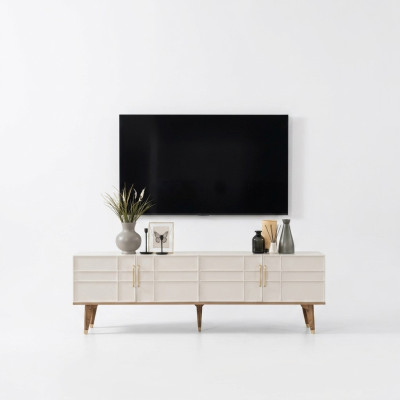 Lowboard TV Ständer Sideboard Modern Schrank RTV Wohnzimmer Weiß Holz
