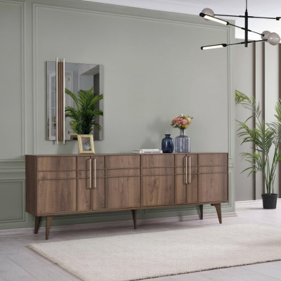 Garnitur Sideboard mit Spiegel Kommode Holz Braun Esszimmer