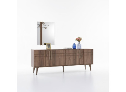 Garnitur Sideboard mit Spiegel Kommode Holz Braun Esszimmer
