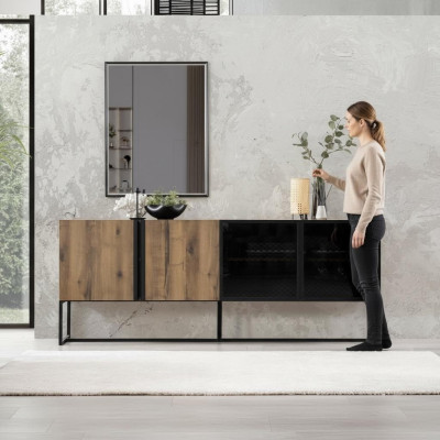 Anrichte Sideboard mit Spiegel Gruppe Kommode Holz Braun Esszimmer