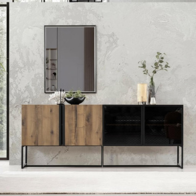 Anrichte Sideboard mit Spiegel Gruppe Kommode Holz Braun Esszimmer